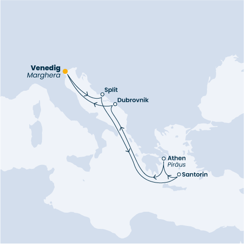 Schlager Seereise 2023 Reiseroute im Mittelmeer