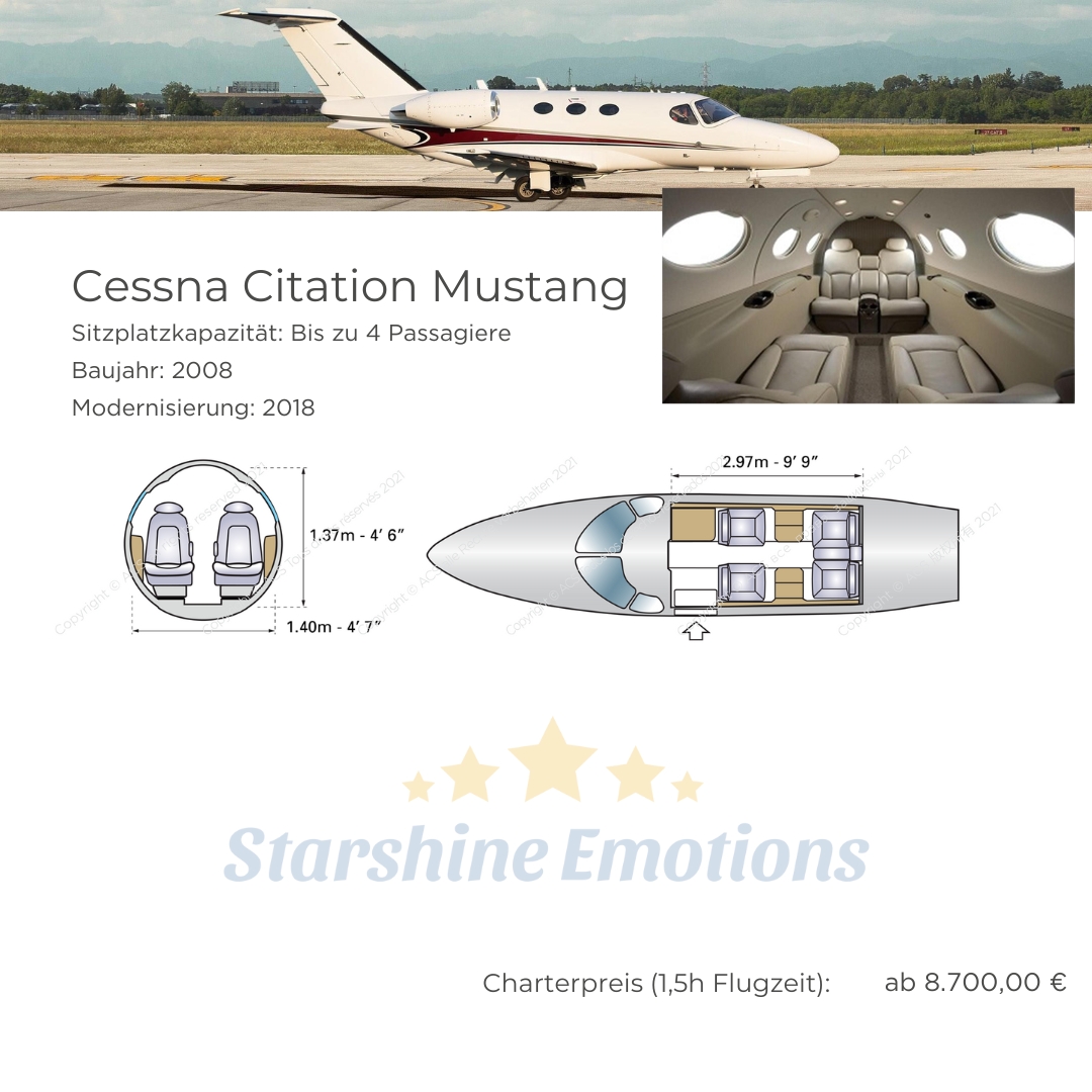 Cessna Citation Mustang. Sitzplatzkapazität: Bis zu 4 Passagiere Baujahr: 2008 Modernisierung: 2018