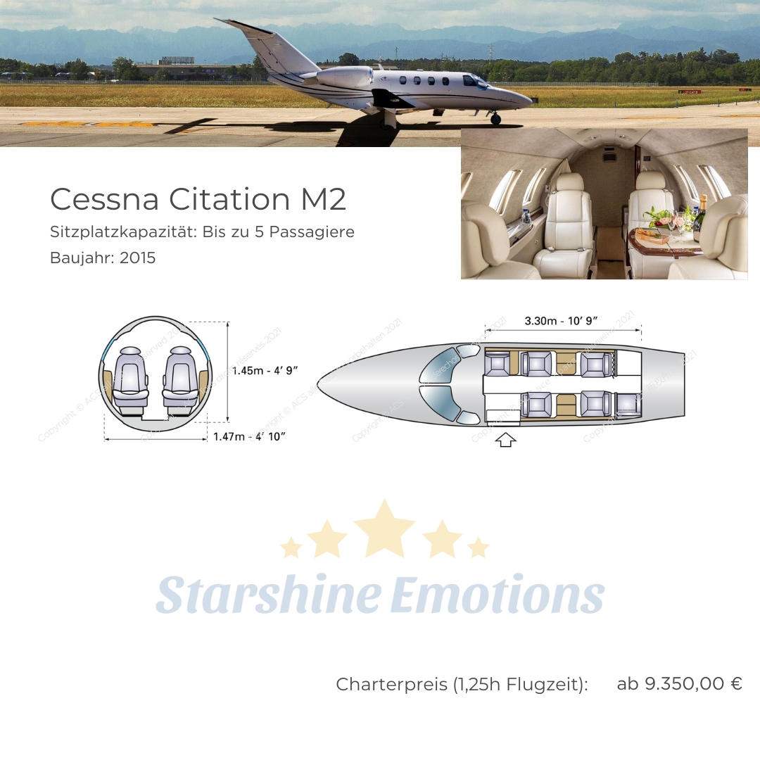Cessna Citation M2. Sitzplatzkapazität: Bis zu 5 Passagiere Baujahr: 2015